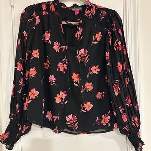 Vince Camuto Black Blouse with Pink Floral Design